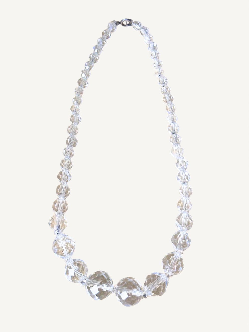 Vintage Art Deco Graduated Faceted Crystal Bead Choker Sterling Clasp